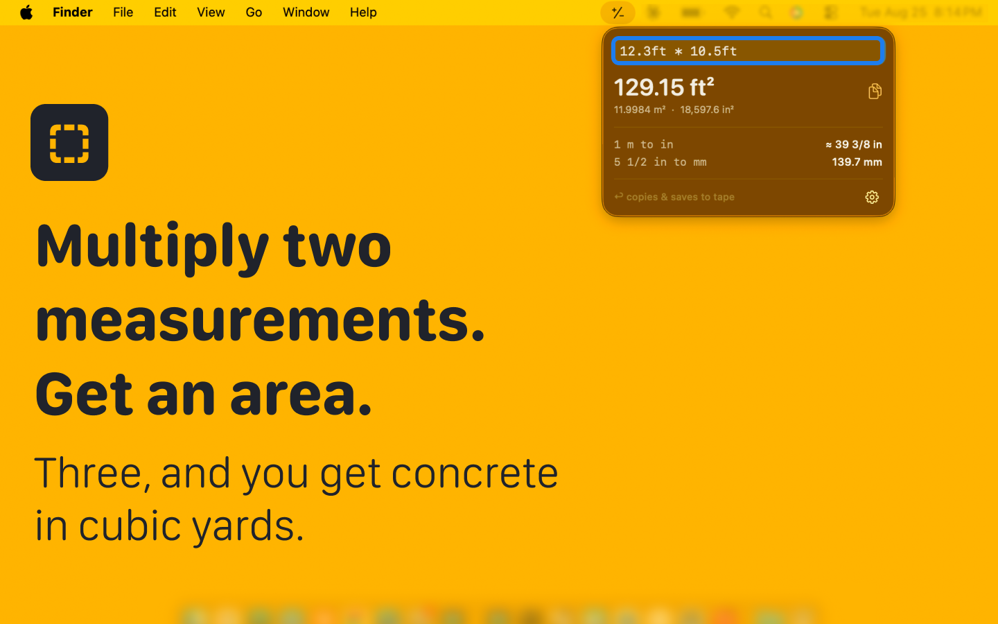 12.3ft times 10.5ft answered as 129.15 ft², with 11.9984 m² and 18,597.6 in² beneath.